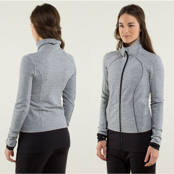 Lululemon | Nice Asana Jacket | Herringbone Black Gray | Sz 6 - Picture 1 of 11